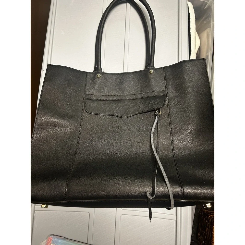 Rebecca Minkoff Large‎ MAB Saffiano Leather Shoulder Purse Tote Bag BLACK